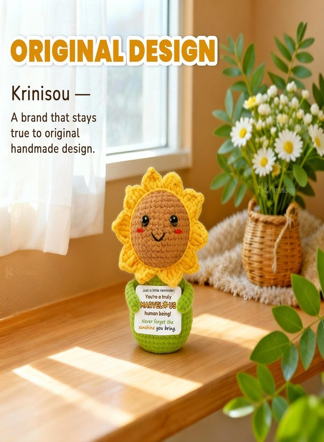 Krinisou Thinking of You Sunflower Gift for Women - Crochet Sun Flower “You’re Marvelous”, Positive Affirmation Desk Decor, Uplifting Cheer Up & Encouragement Gift for Best Friend or Coworker - Image 2